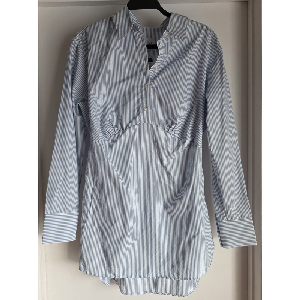Gap Maternity Shirt XS Blue White Striped Collared Long Sleeve Cotton Top NWT